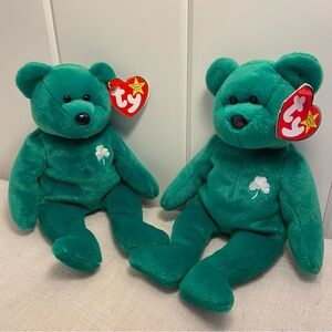 Ty Beanie Babies green teddy bear LOT Erin Shamrock Irish clover 90s original